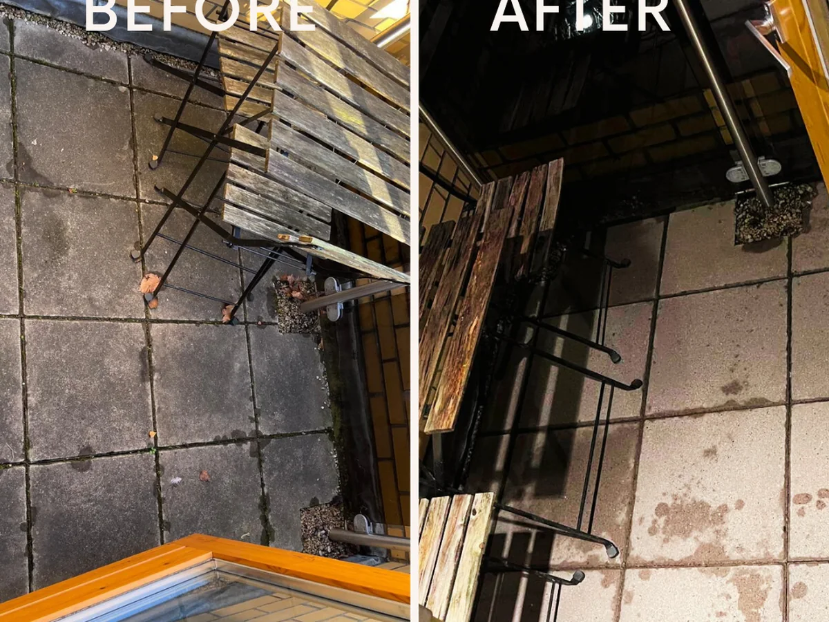 Power washing before and after on a Dublin balcony